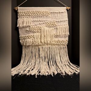Boho Woven Wall Hanging Anthropologie Style Fiber Art Fringe Gold Thread